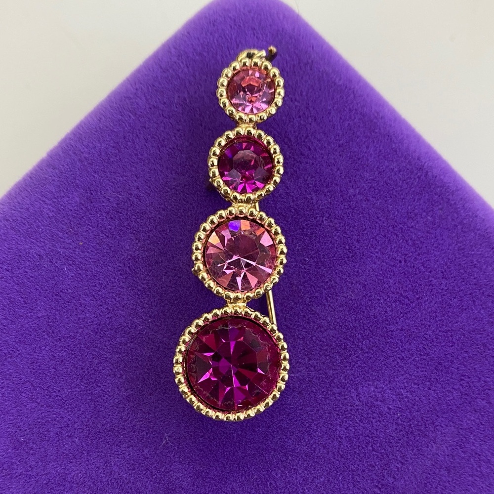 💛 Vintage Sarah Coventry Pink Crystal Drop Brooch Pendant | Gold Statement